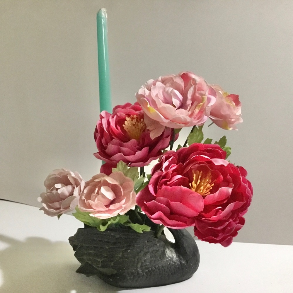 💗Antique Vintage Unique Cast Swan Flower Frog💗